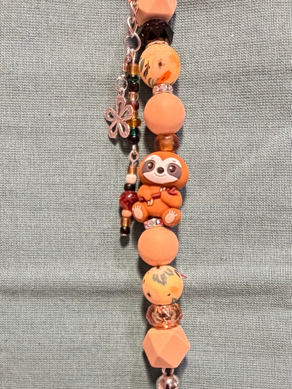 Orange Sloth Charm Beaded Bracelet - Women Jewelry